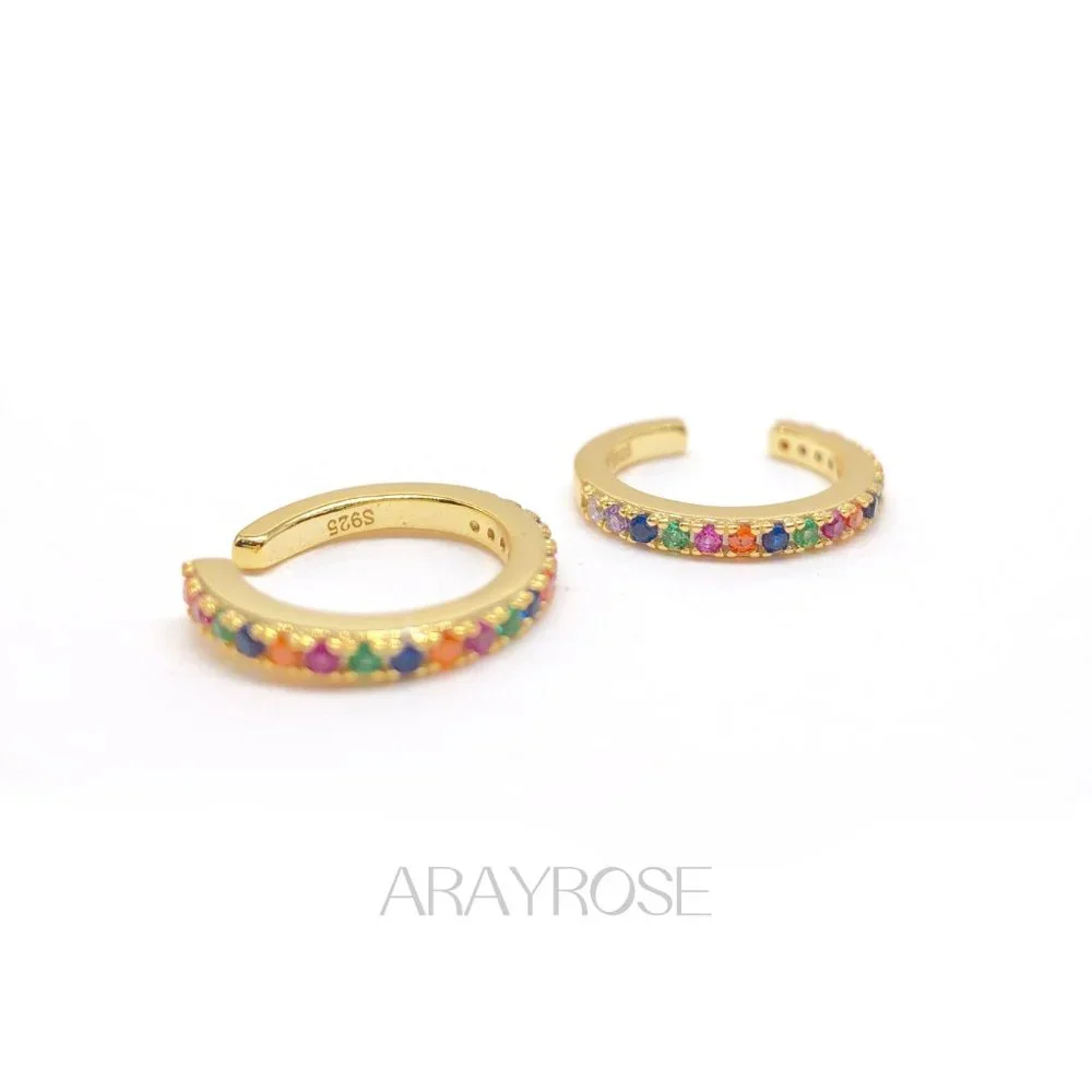 New Rainbow Conch Cuff, Ear Cuff No Piercing, Gold Ear Wrap, 18k Gold 925 Silver - Picture 4 of 10